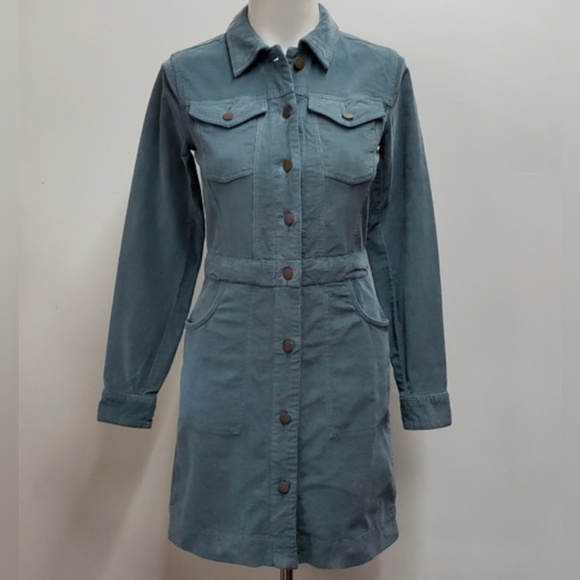 Faherty Dresses & Skirts - Faherty Corduroy Button Up Long Sleeve Blue Mini Dress Women's Size XS